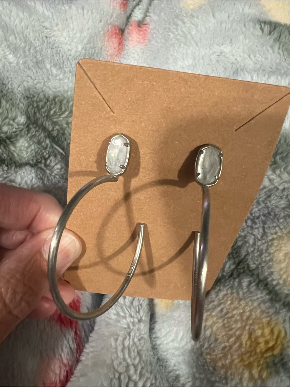 Kendra Scott Silver Hoop Earrings with white Stone Studs